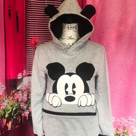 Mickey Mouse hoodie sweater thin pocket cute cartoon womens gray - Picture 2 of 8